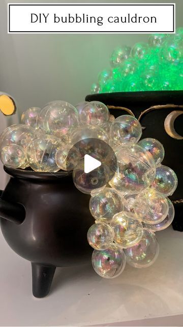 Kelly Oester - your new DIY mom friend on Instagram: "DIY bubbling cauldron   You need color changing lights for your bubbling cauldrons! 😍 Was it the right decision to paint the frogs!?   ✨Comment "DIY" and I'll send links to everything you see here!✨ You must be following to receive links ❤️  OC of DIY bubbling cauldron : @apieceofmyhaven   #diy #spookyseason #bubblingcauldron" Fake Bubbles For Props Diy, Holloween Decore Idea Front Porch Diy, Dollar Tree Cauldron, Bubble Couldren Halloween, Diy Bubbling Witch Cauldron, Diy Witches Cauldron With Bubbles, Caldron Bubble Diy, Diy Witch Cauldron Bubbles, Diy Couldren Bubbles