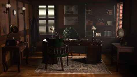 Office inspired by Peaky Blinders 1920s Office, Americana Interior Design, Dark Office Aesthetic, Detective Office, Victorian Office, Real Apartment, 1920s Interior, 1920s Interior Design, Old Office