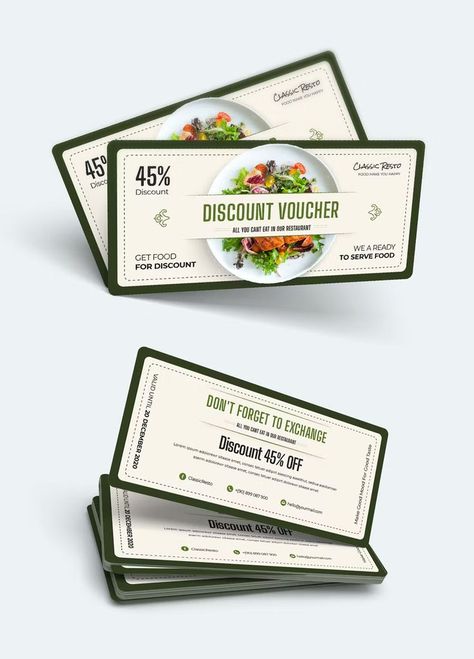 Food Coupon Design Ideas, Food Coupon Design, Gift Voucher Design Ideas, Voucher Design Ideas, Tickets Design, Restaurant Card, Food Vouchers, Restaurant Vouchers, Gift Voucher Template