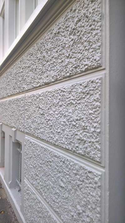 Texture Painting Walls Exterior Elevation, Texture Exterior Walls, Textured Exterior Walls House, Texture Designs For Walls Exterior, Textured Walls Exterior Elevation, Elevation Texture Design, Exterior Wall Design Facades, Compound Wall Design Architecture, Wall Facade Design