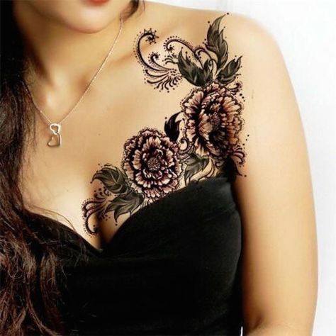 50 Gorgeous Flower Tattoo Designs For Women You Must See - EcstasyCoffee Tatoo 3d, 16 Tattoo, Mastectomy Tattoo, Literary Tattoos, Chest Tattoos For Women, Lace Tattoo, Tattoo Designs For Girls, Tattoo Me, Girly Tattoos