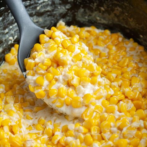 Slow cooker cream cheese corn is a simple side dish that is great for holidays or an easy dinner. Frozen corn is combined with cream cheese and a few other ingredients to make a creamy corn side dish that everyone is sure to enjoy. Cream Corn Recipe Crock Pot, Frozen Corn Recipes, Canned Corn Recipes, Philadelphia Cream Cheese Recipes, Cheese Corn Casserole, Corn Side, Crock Pot Corn, Slow Cooker Creamed Corn, Corn Recipes Side Dishes