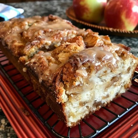 My Amish friend shared this bread recipe with us, and it’s been on repeat since!. Amish Apple Fritter, Amish Friendship Bread, Desserts Bread, Friendship Bread, Apple Fritter Bread, Dessert Breads, Apple Fritter, Canned Apples, Bacon And Eggs