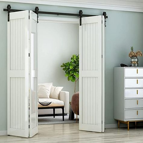 Barn Door Closet, Bifold Closet Doors, Bifold Barn Doors, Barn Door Designs, Diy Barn Door, Doors And Hardware, Sliding Barn Door Hardware, Sliding Door Hardware, Folding Doors