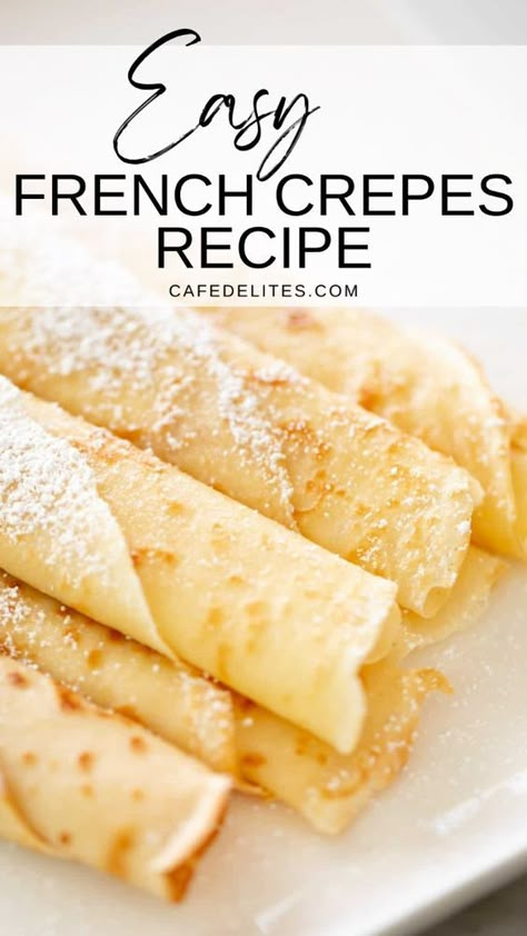 This is an easy French Crepes recipe. Similar to American pancakes, French crepes may have a familiar flavour, but they are different in size and texture. Crepes are thinner, softer, and more delicate. After making them once, you will perfect your homemade crepes making every time after. Make them for breakfast, brunch, lunch, dinner, or dessert! Crepes Recipes Easy, Crepes Recipe For One, Blackstone Crepes Recipe, Simple French Crepe Recipe, Sweet Crepes Recipe Breakfast, Simple French Crepes, Crepes Recipe Easy How To Make, Crepes Stuffed With Chicken, French Crepes Recipe Savory