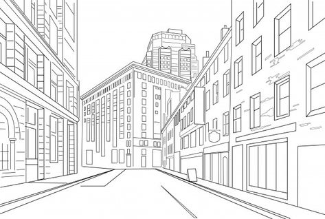 2d Building Drawings, Melique Street, Drawing Of Street, Building Drawing Architecture Sketches, City Buildings Drawing, City Background Drawing, Line Art Building, City Landscape Drawing, Building Outline