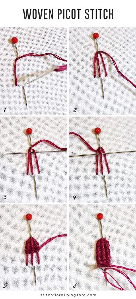 woven picot tutorial Embroidery Realistic, Realistic Tutorial, Picot Stitch, Silk Ribbon Embroidery Tutorial, Brazilian Embroidery Stitches, Stitches Design, Silk Ribbon Embroidery Patterns, Ribbon Embroidery Kit, Ribbon Embroidery Tutorial