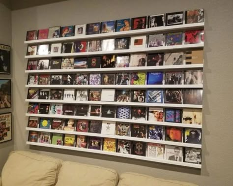 Cd Display, Guitar Display Case, Display Hooks, Cd Shelves, Cd Wall Art, Custom Shelves, Cd Wall, Cd Rack, Cd Storage