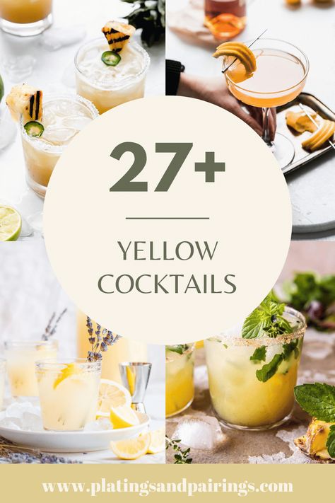 Looking for inspiration for your next cocktail hour? Look no further than these 25+ delicious yellow cocktails (easy recipes included)! Yellow Mixed Drinks, Yellow Cocktails Recipes, Yellow Cocktails Drink, Yellow Alcoholic Drinks, White Wine Punch, Yellow Cocktails, Most Pinned Recipes On Pinterest, Smirnoff Cocktail, Passion Fruit Margarita