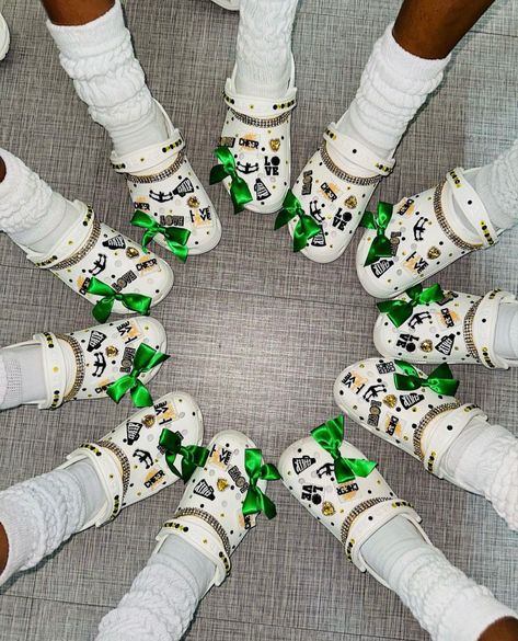 Cheer Crocs Ideas, Cheer Team Themes, Cheer Shoes Aesthetic, Cheer Outfits For School, Cheer Crocs, Team Vision Board, Cheer Nails, Cheer Gift Ideas, Cheer Dance Routines