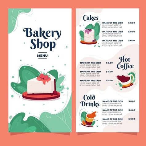 Cake Bakery Shop, Menu Sans Gluten, Menu Design Inspiration, Cafe Menu Design, Vintage Bakery, Menu Card Design, Visuell Identitet, Bakery Menu, Restaurant Menu Template