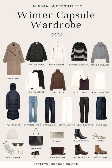 Waredrop Capsule, Winter Clothes For Women 2024, December Capsule Wardrobe, Winter Wardrobe Staples, Winter Outfit Capsule Wardrobe, Edgy Winter Capsule Wardrobe, Winter Clothes Capsule, Cold Winter Capsule Wardrobe, Autumn Winter Capsule Wardrobe 2024