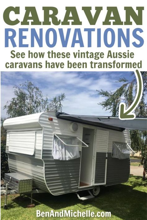 Caravan Restoration Ideas, Australian Caravan Renovation, Revamp Caravan Interior, Millard Caravan Renovation, Retro Caravan Exterior, Caravan Annex Ideas, Cute Caravan Interior, Caravan Interior Makeover Color Schemes, Vintage Caravan Interiors Ideas