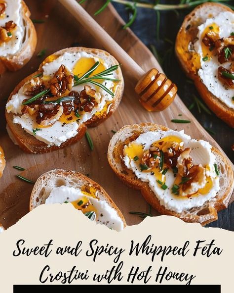 Whipped Feta Crostini, Feta Crostini, Whipped Feta, Hot Honey, Sweet And Spicy, Cider Vinegar, Apple Cider Vinegar, Christmas Season, Apple Cider