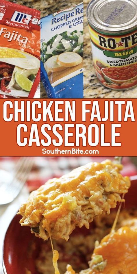 This mouthwatering Fajita Chicken Casserole is packed with flavor and only takes 10 minutes to prepare. It's the perfect dish for quick and easy weeknight meals! Cheesy Fajita Chicken, Recipes Using Leftover Chicken Fajita Meat, Cheesy Chicken Fajita Casserole, Chicken Fajitas Casserole Recipe, Dump And Bake Chicken Fajita Casserole, Chicken Rice Fajita Casserole, Chicken Fajita Casserole Crockpot, Easy Chicken Fajita Rice Bake, Chicken Fahijatas Recipe Easy