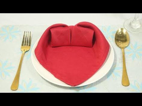 (1624) THE HEART TABLE NAPKIN FOLDING #TUTORIAL - YouTube Cloth Napkin Folding Ideas, Star Napkin Folding, Table Napkin Folding, Hart Shape, Napkin Folding Tutorial, Cloth Napkin Folding, Easy Napkin Folding, Napkin Folding Ideas, Paper Napkin Folding