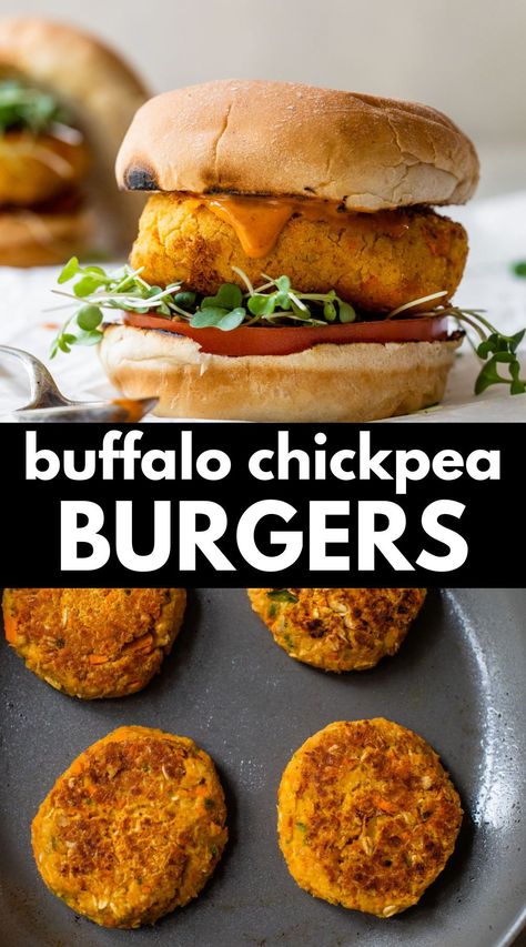 Buffalo Chickpea Burger, Chic Pea Burger Recipe, Chickpea Burgers Easy, Chickpea Veggie Burger, Garden Burger Recipe, Vegetable Burgers Recipe, Chick Peas Recipes Healthy, Chickpea Burger Recipe, Chickpea Patty