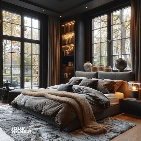 Charcoal And Wood Bedroom, Dark Gray Bedroom Ideas, Dark Romantic Bedroom, Bachelor Bedroom, Charcoal Bedroom, Romantic Bedroom Design, Dark Gray Bedroom, Dark Deco, Gray Bedding