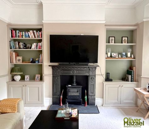 Alcove Units ��— Oliver Hazael Bespoke Carpentry Victorian Shelving, Dado Rail Living Room, Fireplace Alcove Ideas, Alcove Decor, Large Victorian House, Alcove Storage Living Room, Alcove Bookshelves, Bespoke Carpentry, Alcove Ideas Living Room