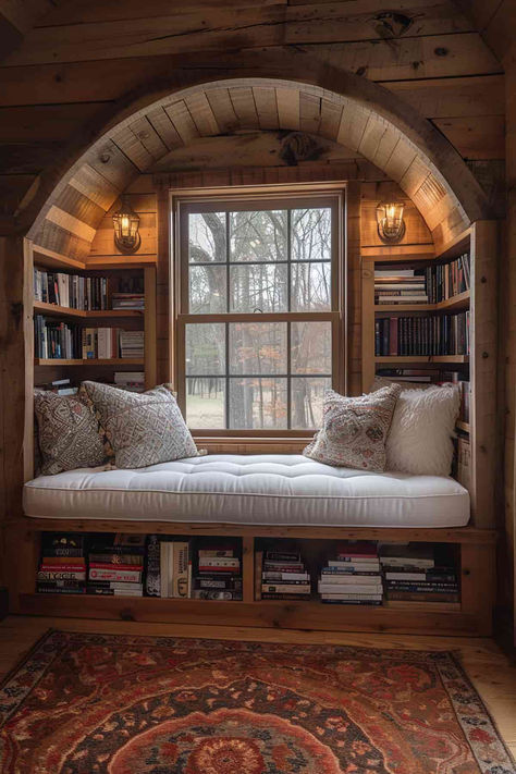 25 Bedroom Nook Ideas: Create a Cozy, Dreamy Corner! Aesthetic Interior Design Apartment, Nook Bedroom Ideas Small Rooms, Cute Unique Room Decor, Vintage Reading Nook Cozy Corner, Arch Reading Nook, Rustic Book Nook, Rome Bedrooms, Tiny Home Reading Nook, Office Nook In Closet