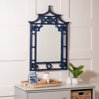 Pagoda Mirror, Blue Bamboo, Chinoiserie Motifs, Chinese Chippendale, Bamboo Mirror, Chic Mirror, Chinoiserie Wall, Blue Mirror, Mirror Shapes