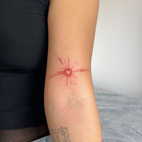 Red Fine Line Tattoo, Earthy Tattoos, Small Girly Tattoos, 4 Tattoo, Small Pretty Tattoos, Red Ink Tattoos, Fine Line Tattoo, Red Tattoos, Line Tattoo