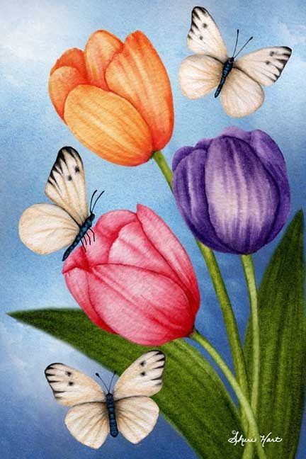 Fabric Paint Designs Creative, Youtube Ideas, Butterfly Art Painting, Tulip Painting, Tulips Art, Flower Art Drawing, Flower Painting Canvas, Easy Canvas, Soyut Sanat Tabloları