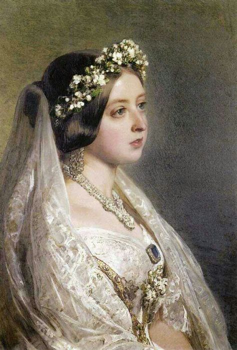 Wedding Day. Queen Victoria Flowers In Her Hair, A Wedding Dress, Queen Victoria, Her Hair, Tiara, A Wedding, Veil, A Woman, Queen