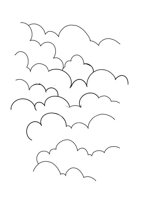 Clouds Outline Tattoo, Tattoo Cloud Stencil, Cloud Drawing Tattoo, Cloud Sleeve Tattoo Men, Cloud Tattoo Stencil Outline, Cloud Tattoo Outline, American Traditional Clouds, Cloud Line Tattoo, Cloud Tattoo Design Drawings