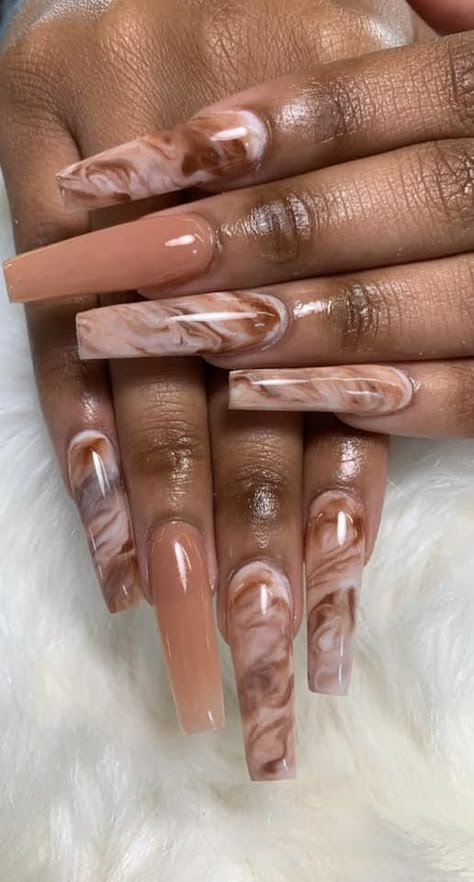 Nails For Darker Skin Tone, Brown And White Nails, Brown Marble Nails, Become A Nail Tech, Melanin Nails, Perfect Nail Shape, Pink Tip Nails, Brown Acrylic Nails, Brown Nails Design