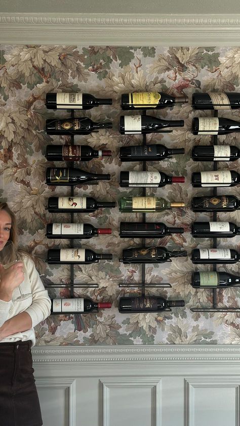 A wall of wine. What a beautiful thing. This was one of the first things I added to my house 5 years ago. I scoured stores looking for… | Instagram Wine Bottles Wall, In Home Wine Bar, Wine Wall In Pantry, House Wine Bar Design, Dining Room Wine Rack, Wine Bottle Rack Ideas, Wine Accent Wall, Wine Rack Wall Ideas, Wine Cellar Aesthetic