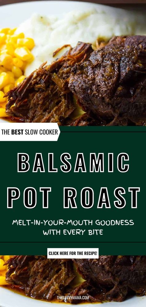 Enjoy the ultimate comfort meal with our Slow Cooker Balsamic Pot Roast! This tender chuck roast is infused with rich balsamic vinegar and a touch of honey. Perfect for busy weeknights or cozy weekends, this crockpot recipe will become a family favorite. Try it today for a delicious, hassle-free meal! Chuck Roast Crock Pot Recipes, Balsamic Pot Roast, Crockpot Roast Recipes, Chuck Roast Recipes, Pot Roast Crock Pot Recipes, Easy Crockpot Dinners, Slow Cooker Roast, Crockpot Roast, Dump Meals