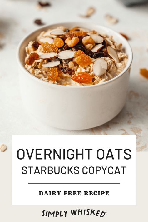 These overnight oats are a tasty and healthy way to enjoy a delicious bowl of dairy free oatmeal and get your day started right. The crunchy and chewy toppings just make the oatmeal feel complete and well balanced. Overnight Oats Copycat, Starbucks Oatmeal, Dairy Free Oatmeal, Dairy Free Overnight Oats, Oats Overnight, Copycat Starbucks, Starbucks Copycat, Overnight Oats, Dairy Free Recipes