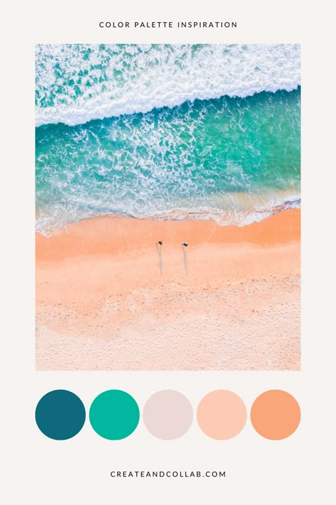 Summer Pallets Colors, Peach Teal Aesthetic, Summer Beach Colour Palette, Aqua And Blush Color Palette, Beach Colors Paint, Beach Tone Color Palette, Turquoise And Sand Color Palette, Summer Pastel Colour Palette, Sea Inspired Color Palette