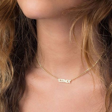 Tiny Block Letter Choker Necklace Block Letter Name Necklace Glam Rock Jewelry, Classy Necklaces, Nameplate Necklace Gold, Baguette Diamond Necklace, Customized Necklace, Dainty Diamond Necklace, Ryder Cup, Floating Necklace, Bezel Necklace