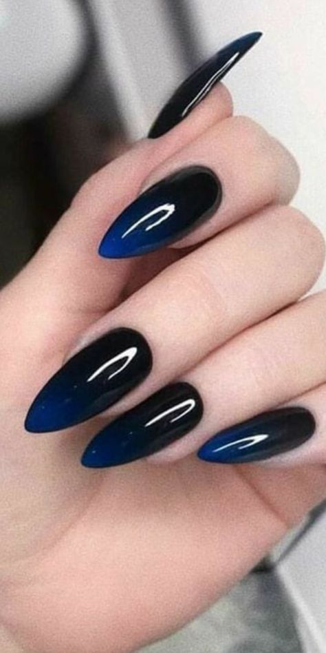 Black And Navy Blue Nails, Navy Blue And Black Nails, Almond Nails Dark, Friend Nails, Uñas Aesthetic, Nails Dark, Witch Nails, Goth Nails, Grunge Nails