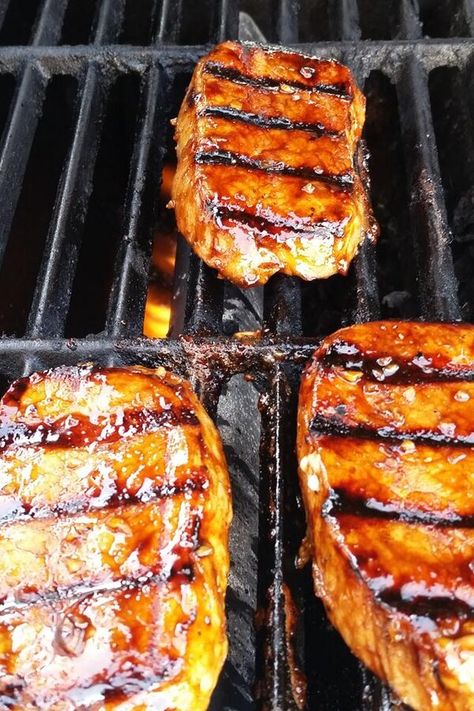 Grilled Pork Loin Chops | "Wow! This was good! I doubled the ingredients for 5 chops." #grilling #grillingrecipes #grillingideas Pork Loin Boneless Chops, Pork Chops With Brown Sugar, Grilled Pork Loin Chops, Pork Chop Sandwich, Chop Sandwich, Pork Loin Chops Recipes, Pork Chop Sandwiches, Grilled Pork Loin, Garlic Pork Chops