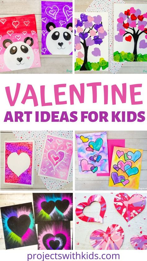 Art Projects For Valentines Day, February Art For Elementary Students, Valentine Art For Kindergarteners, Class Valentine Craft Art Projects, V Day Arts And Crafts, Painting Valentines Crafts Kids, Kindergarten Valentines Day Art Project, Crafts For February For Kids, Heart Art For Kindergarten