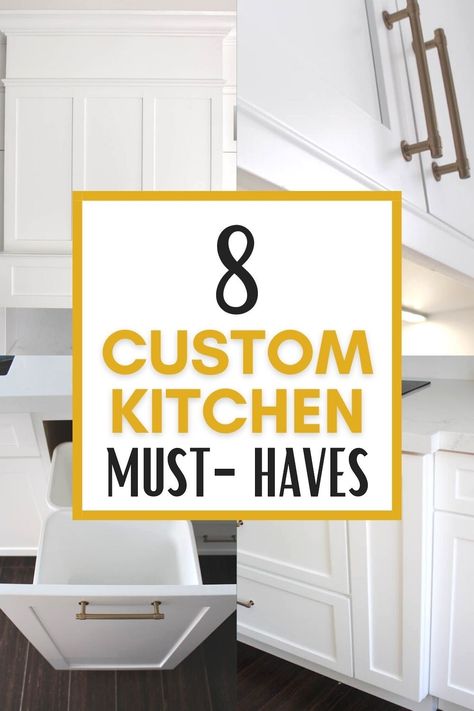 8 CUSTOM KITCHEN DESIGN MUST-HAVES FOR YOUR KITCHEN REMODEL! Ideas | Layout | Gadgets | Storage | Small | Open Concept | Floor Plan | Modern Farmhouse | Mood Boards | Inspiration | Classic | DIY | Dimensions | Elements | Essential | Fridge | Hacks | High Ceiling | Custom Hood | With Kitchen Island | Large | Minimalist | No Upper Cabinets | On A Budget | Trends 2022 | Tips | Unique | Renovation | Makeover | Paint | Drawers | Features | Pull-Out Cabinet Doors | Garbage Cans | Upgrades No Upper Cabinets, Design My Kitchen, Kitchen Island Cabinets, Custom Kitchens Design, Office Office, Kitchen Must Haves, Custom Kitchen Cabinets, Custom Kitchens, Modern Farmhouse Kitchens