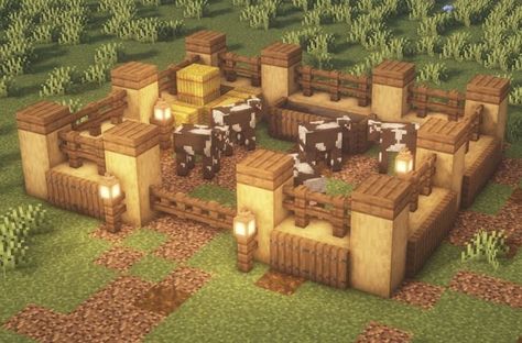 Farm Build Ideas Minecraft, Minecraft Living Room Ideas Cottagecore, Minecart House Ideas Aesthetic, 2 People Minecraft House, Minecraft Farm Ideas Animal Simple, Market Place Minecraft Ideas, Woodsy Minecraft Builds, Minecraft Breeding Farm, Villager Trading Stalls Minecraft