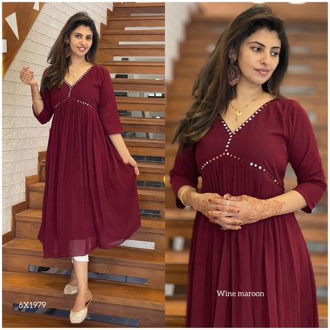 Plain Tops Kurtis, Kurti Designs Latest Jorjet, Dresses With Georgette Fabric, Function Wear Kurtis, Geogeratte Kurti, Aliya Cut Kurti Design, Alya Cut Kurti, Plain Georgette Kurtis, Aliya Cut Dress Design