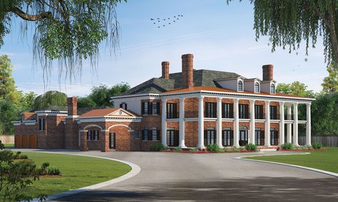 Southern Colonial two-story design, 6 bed, 8 bath, 9360 sq ft Southern Style Home, Colonial House Plans, Mansion Floor Plan, Southern House, Monster House Plans, Southern House Plans, Monster House, Large House, European House