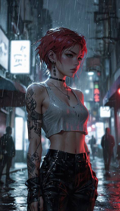 Cyberpunk Woman Art, Cyberpunk Female Character Design, Cyberpunk Female Character Art, Cyberpunk Girl Art, Cyberpunk Women, Punk Female Character Design, Baldur's Gate Portraits, Punk Female, Cyberpunk Red