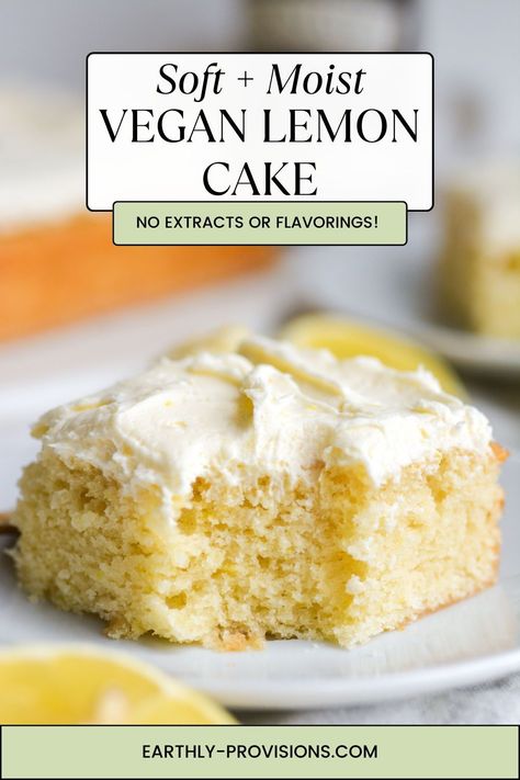 This Vegan Lemon Cake is the perfect Spring dessert! It's full of lemon flavor from fresh lemon juice and zest- no extract needed. Its topped with a fluffy lemon frosting for a dessert lemon lovers will LOVE! Vegetarian Cake Recipes, Quick And Easy Vegan Desserts, Vegan Lemon Baking, Vegan Lemon Desserts Easy, Lemon Vegan Dessert, Quick Vegan Dessert, Vegan Lemon Cake Recipe, Lemon Vegan Cake, Vegan Lemon Desserts