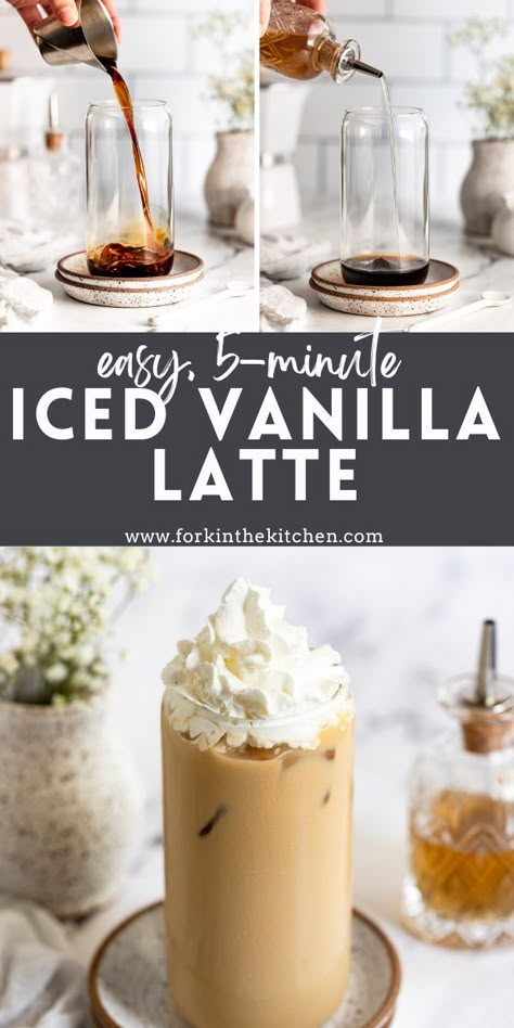 Homemade Iced Latte, Iced Latte At Home, Spring Baking Recipes, Iced Vanilla Latte, Iced Latte Recipe, Latte At Home, Spring Baking, Homemade Syrup, Making Coffee