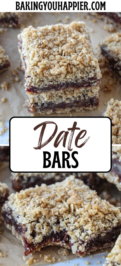 Date Bars, an old-fashioned homemade Date Bar recipe with a chewy center and a lightly sweetened crumb topping! Date Cereal Bars, Date Sweetened Recipes, Date Squares Healthy, Diy Perfect Bar Recipe, Cliff Bar Recipe, Date Bars Recipe Healthy, Oatmeal Date Bars, Date Bars Recipe, Perfect Bar Recipe