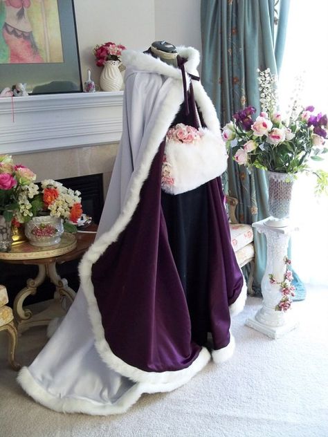 Cloak With Fur, Winter Wedding Cape, Princess Cape, Winter Cloak, Bridal Capes, Purple Cape, Wedding Cloak, Purple Wedding Dress, Winter Princess