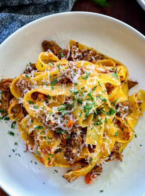 Chuck Roast Ragu Recipe - Bonappeteach Chuck Roast Ragu, Braised Chuck Roast, Best Bolognese Sauce, Ribbon Pasta, Bolognese Pasta, Chuck Roast Recipes, Creamed Beef, Tagliatelle Pasta, Beef Ragu