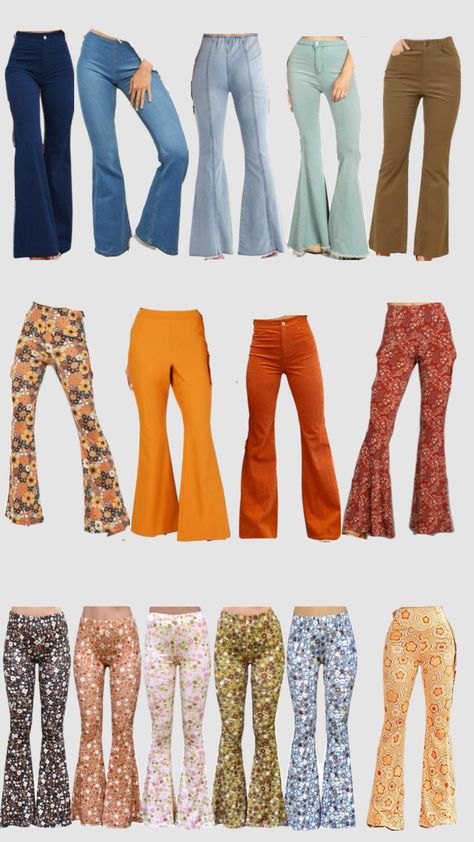 70s flare pants 1970s Fashion Bell Bottoms, 70s Flare Pants, Bellbottoms 70s, 70s Pants, Life Size Cutouts, Suit Ideas, 70s Inspired Fashion, Flowy Pants, 1970s Fashion