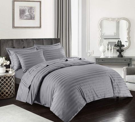 EHD 400 Thread Count Satin Stripes Super Soft Luxurious 100% Egyptian Cotton Hotel Quality Duvet Cover Sets Reversible Bedding Sets (Grey, King) Eco Friendly Bedding, Egyptian Cotton Duvet Cover, Super King Duvet Covers, Luxurious Bedding, Striped Duvet, Striped Duvet Covers, Double Duvet Covers, Single Duvet Cover, Bed Sets